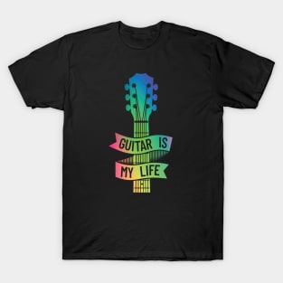 Guitar is My Life Acoustic Guitar Headstock Colorful Theme T-Shirt